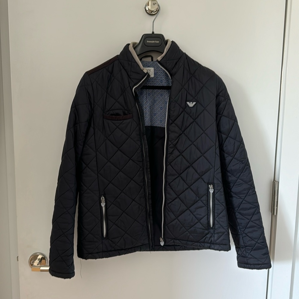Armani Junior Quilted Barn Coat with Cuorduroy